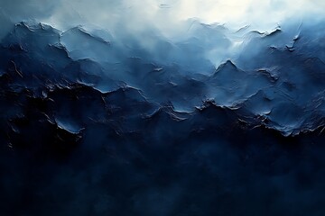 Dark blue misty mountain range.