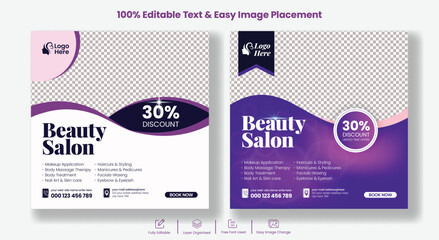 Beauty and spa salon social media post banner ad and skin care Center website banner ads design suitable for Makeup Social media post Banner Square Flyer Template set Design