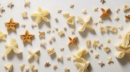 Assorted Pasta Shapes Arranged On A White Background