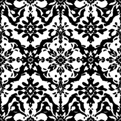 Fototapeta premium Monochromatic Damask Pattern: Elegant black and white damask seamless pattern. Perfect for textile design, wallpaper, and various decorative projects. A timeless classic with intricate details.