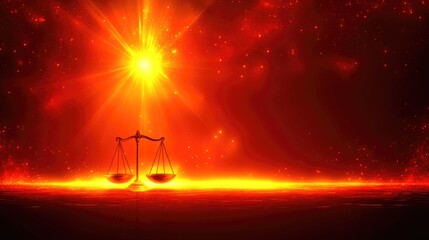 Cosmic scales of justice against a fiery backdrop