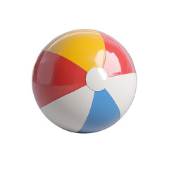 Obraz premium Colorful beach ball with red, yellow, blue, and white panels floating on a black background for summer fun. 