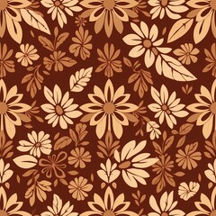 Autumnal Floral Pattern: A seamless design featuring a captivating array of stylized flowers and leaves in warm autumnal hues of brown and beige.