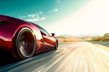 Mockup template with space for text. Sports car. High speed. Motion blur. Vibrant scene. Essence of racing aesthetics. Banner, poster, placard, cover, website web. Modern design. Generative Ai content