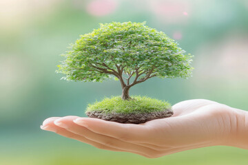Nurturing nature: a small tree in a hand