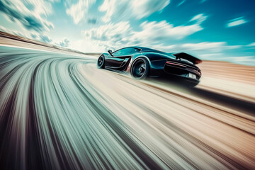 Mockup template with space for text. Sports car. High speed. Motion blur. Vibrant scene. Essence of racing aesthetics. Banner, poster, placard, cover, website web. Modern design. Generative Ai content