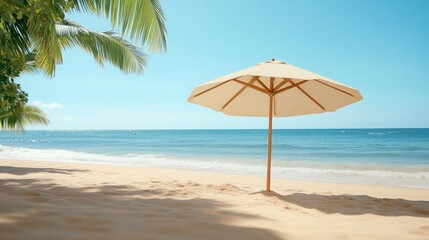 Beach Umbrella Palm Trees Ocean Summer Vacation Sandy Shore