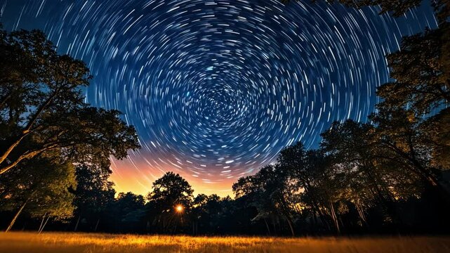 A starry night sky with a large, bright star in the center
