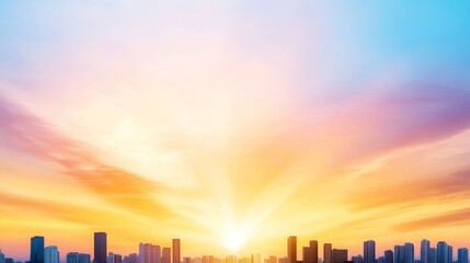 Obraz premium Vibrant Sunset Cityscape Colorful Sky Urban Skyline Panorama