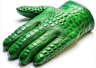 Obraz premium Green Crocodile Skin Glove, Product Photography, White Background