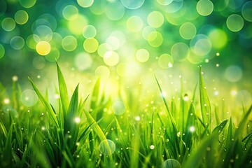 Fototapeta premium Green Nature Abstract Background with Copy Space, Out of Focus Grass, Dots, Spots