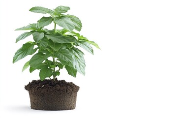Fresh basil plant in soil ready for planting