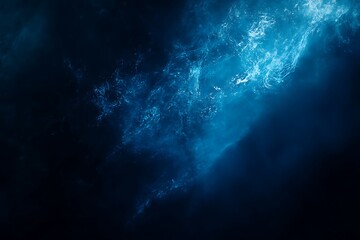 Fototapeta premium Abstract blue underwater swirls in dark ocean.