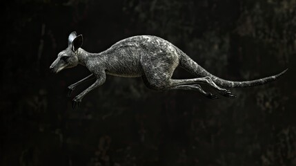 Fototapeta premium A Grey Kangaroo Leaps Through The Dark Night