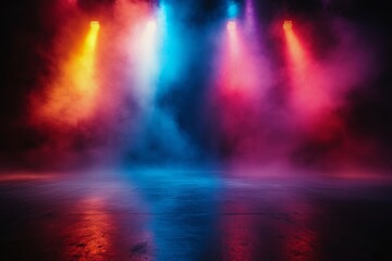 Vibrant stage lights create an energetic atmosphere for performances at night