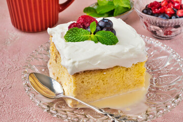 メキシコのスイーツ パステル・デ・トレス・レチェス(3種のミルクのケーキ)  Mexican sweets Pastel de Tres Leches( Mexican Tres Leches Cake,Tres Leches Cake,Three Milk Cake, 3 Milk Cake) 