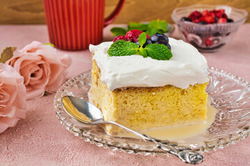 メキシコのスイーツ パステル・デ・トレス・レチェス(3種のミルクのケーキ)  Mexican sweets Pastel de Tres Leches( Mexican Tres Leches Cake,Tres Leches Cake,Three Milk Cake, 3 Milk Cake) 