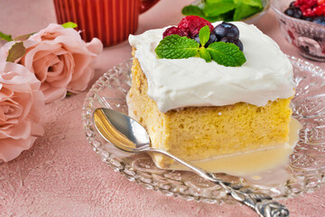 メキシコのスイーツ パステル・デ・トレス・レチェス(3種のミルクのケーキ)  Mexican sweets Pastel de Tres Leches( Mexican Tres Leches Cake,Tres Leches Cake,Three Milk Cake, 3 Milk Cake) 