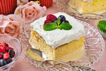 メキシコのスイーツ パステル・デ・トレス・レチェス(3種のミルクのケーキ)  Mexican sweets Pastel de Tres Leches( Mexican Tres Leches Cake,Tres Leches Cake,Three Milk Cake, 3 Milk Cake) 