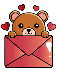 Obraz premium Cute bear holding a love letter Valentines Day generative ai