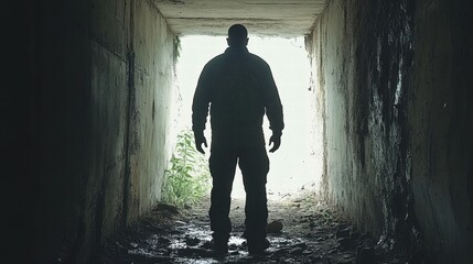 Silhouette of Man at Tunnel Exit