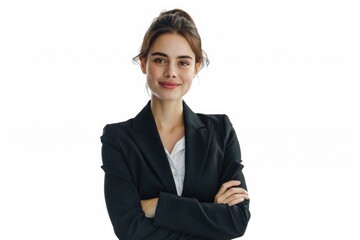 Young happy business woman  isolated on white