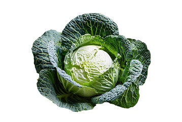 Fototapeta premium Fresh Green Cabbage with Detailed Leaf Texture on cut out background