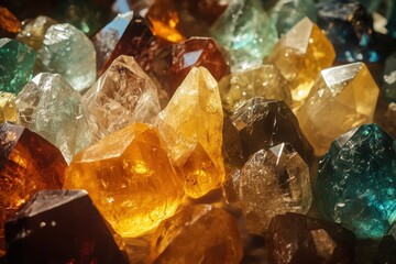 Colorful Crystal Clusters Glimmering In Sunlight