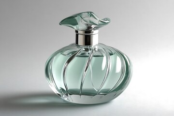 Perfume bottle glass flacon silver cap spray nozzle transparent liquid elegant design