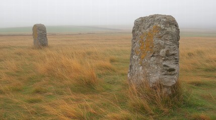 Misty Moorland with Ancient Standing Stones