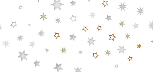 A dark background with various sizes and styles of stars, white and gold stars, perfect for a background, abstract art, or to promote the night sky and astronomy.