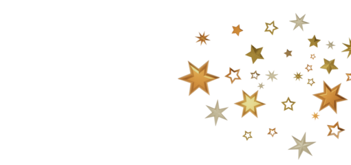 A collection of shining golden stars against a black background, evoking a sense of wonder and night sky.