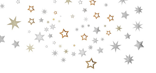 Abstract image of stars in gold, silver, and black with a dark background.