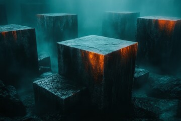 A gothic depiction of the Western Wall at night, with shadows creeping over its stones and an eerie, misty atmosphere