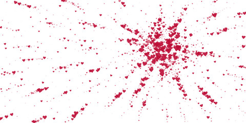 Red hearts scattered on white background.