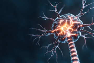 Obraz premium Close up of neuron with glowing connections and details, Nervous system