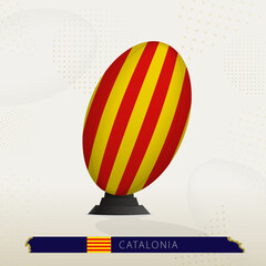 Catalonia Rugby Ball on Rugby Kicking Tees with Modern Design.