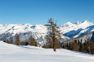 snow covered mountains in Valais, Switzerland