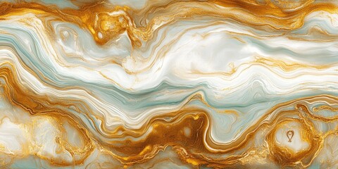 Abstract fluid art with gold and turquoise swirls