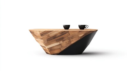 Obraz premium Unique wooden coffee table design modern living room furniture showcase contemporary setting artistic view creative concept