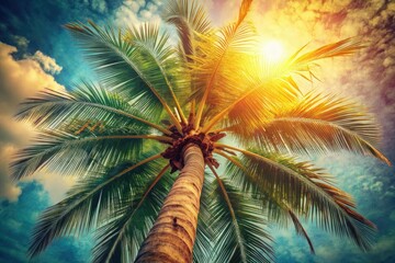 Fototapeta premium Retro palm tree photos: a sun-kissed escape to a vintage tropical haven.