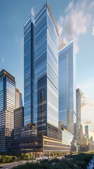 Obraz premium city skyline with contemporary office buildings and large glass facades