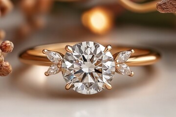 A minimalist flat design of a diamond ring, with clean lines and soft pastel accents