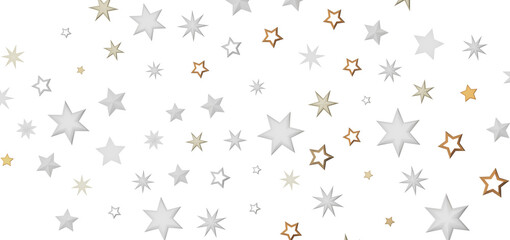 A mesmerizing digital illustration of stars in various sizes and shades of white and gold set against a dark background.