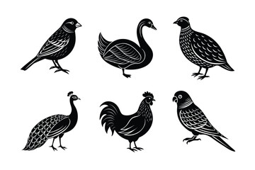 Bird domestic animal silhouette vector bundle