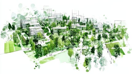 Detailed urban planning sketch showcasing sustainable features.