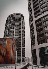 winter in the modern urban center of bratislava