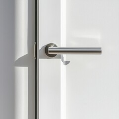 A modern door handle on a sleek white door, symbolizing elegance and simplicity.