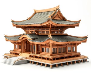 Fototapeta premium Elegant and Graceful Traditional Japanese Pagoda with Curved Roofs and Intricate Wooden Architecture
