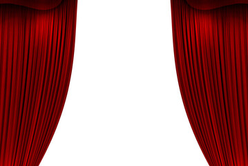 Red Open stage curtain, photo, png isolated on transparent background	